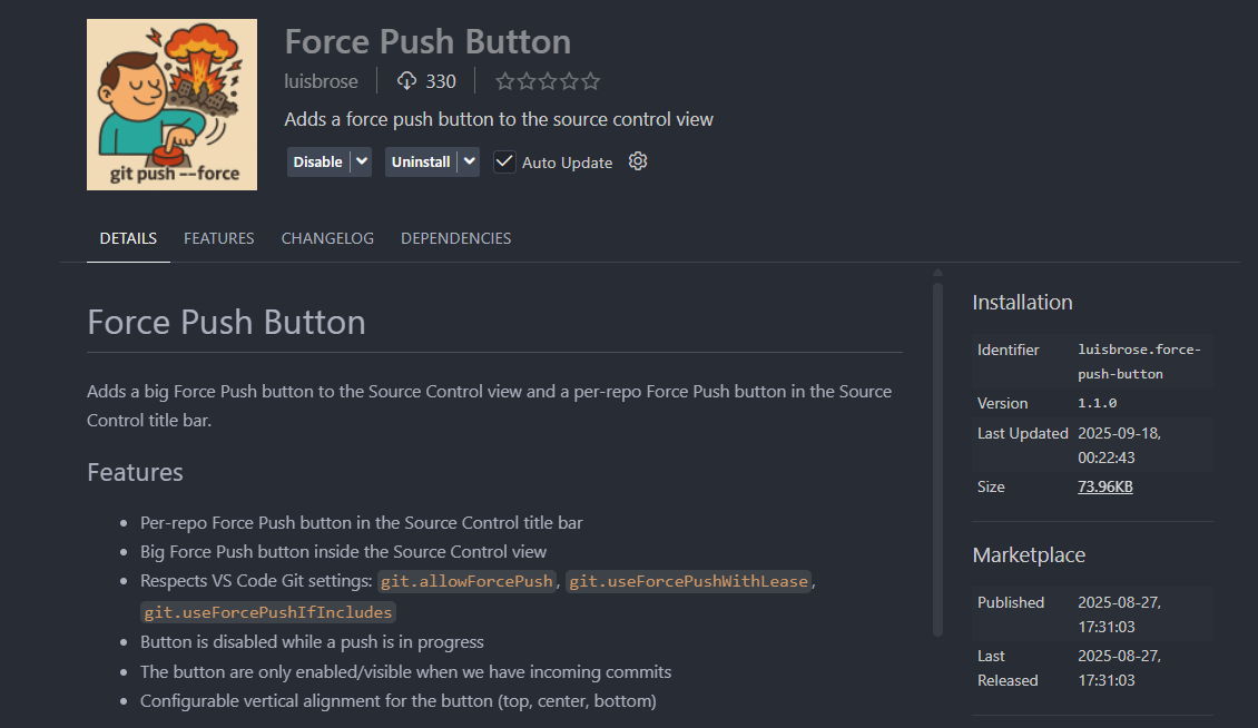 Force Push Button VS Code Extension - Store Page