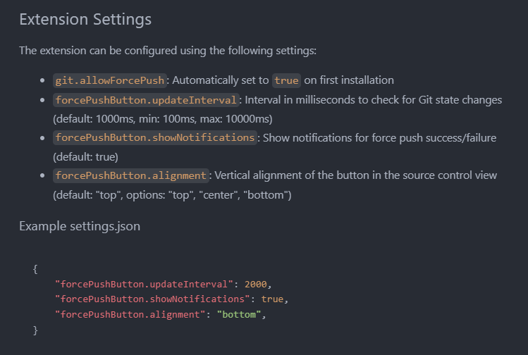 Force Push Button VS Code Extension - Settings
