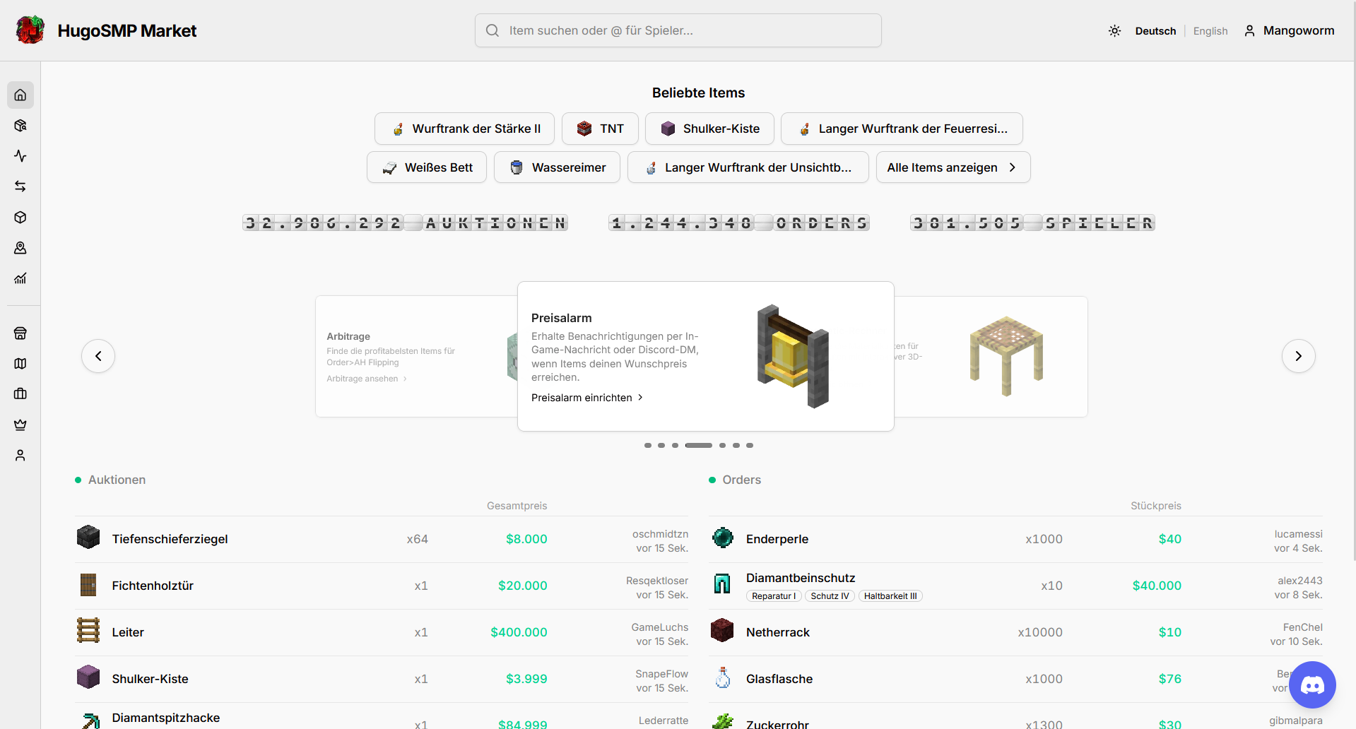 HugoSMP Market - Homepage