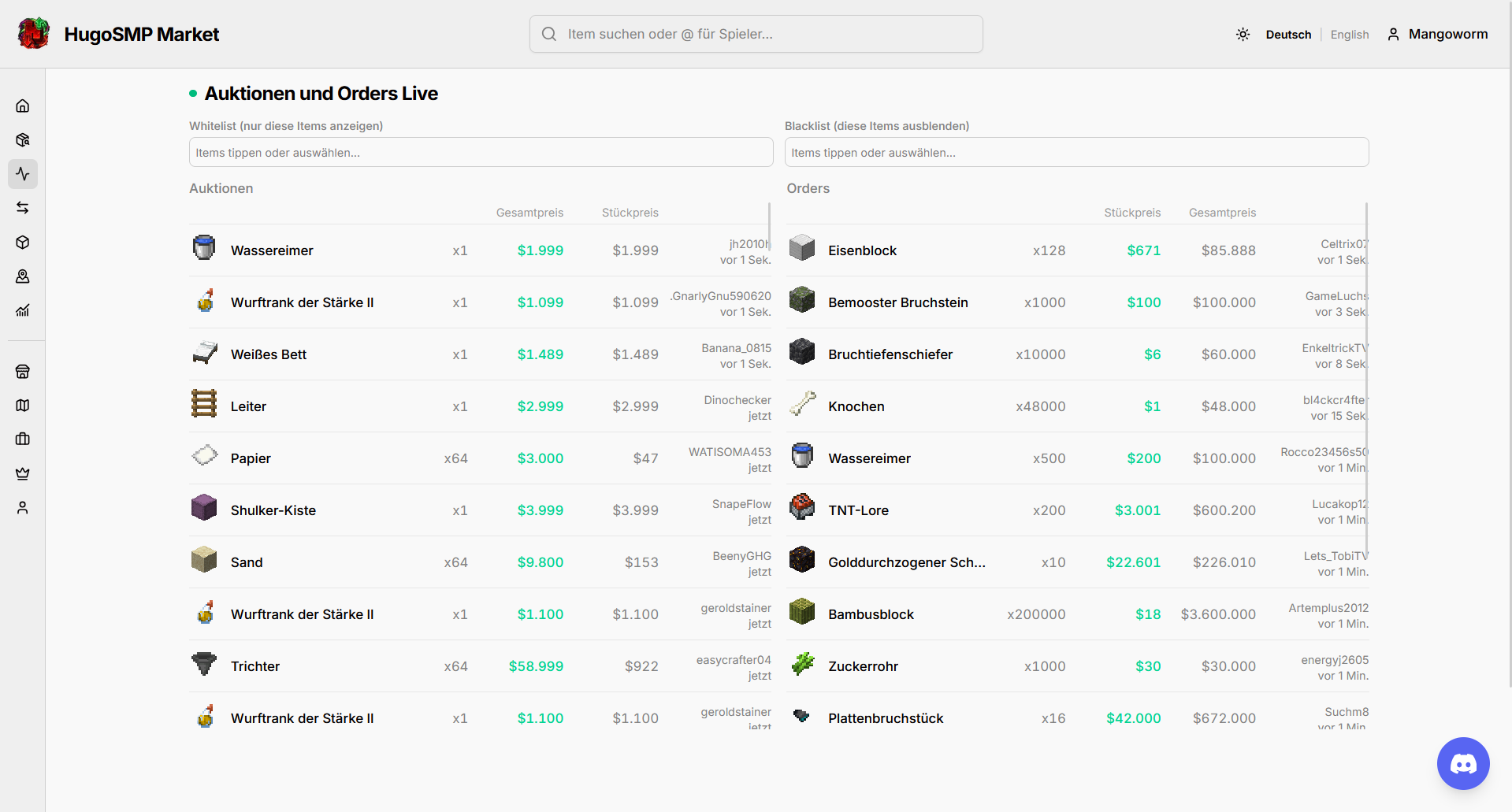 HugoSMP Market - Live Market